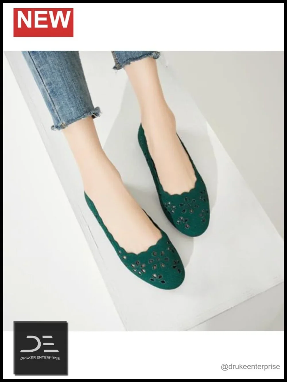 Women's Mesh Ballet Flats with Flower Eyelets - Comfortable Slip On Walking
